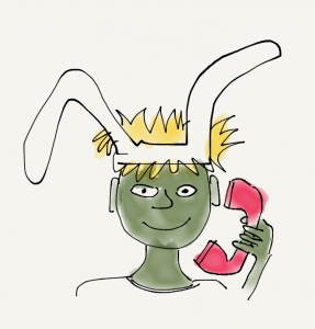 Little Green Boy on phone